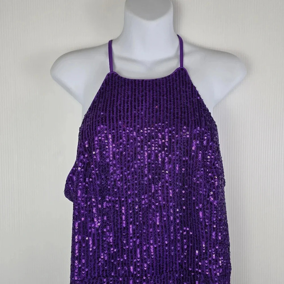 ToccinxRTR Design Collective Purple Party Sequin Asymmetrical Halter Dress Size8 - Picture 7 of 16